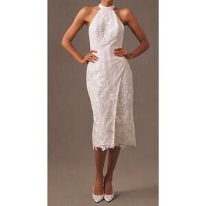 Anne Barge Blush Unforgettable Halter Embroidered Lace Midi Dress Sz Small